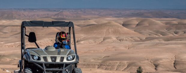 Scenic view of Agafay Desert near Marrakech, Morocco – rocky landscape and desert adventures.