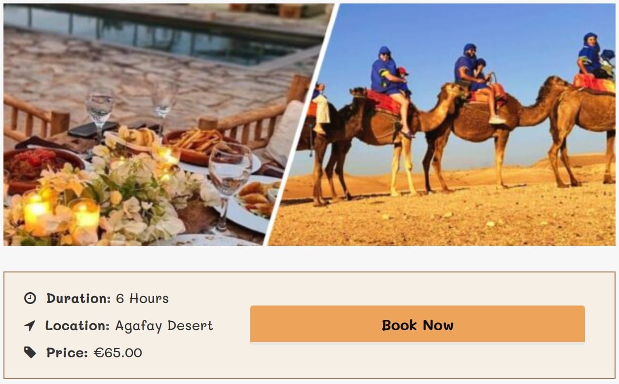 A smartphone displaying an online booking page for a desert tour