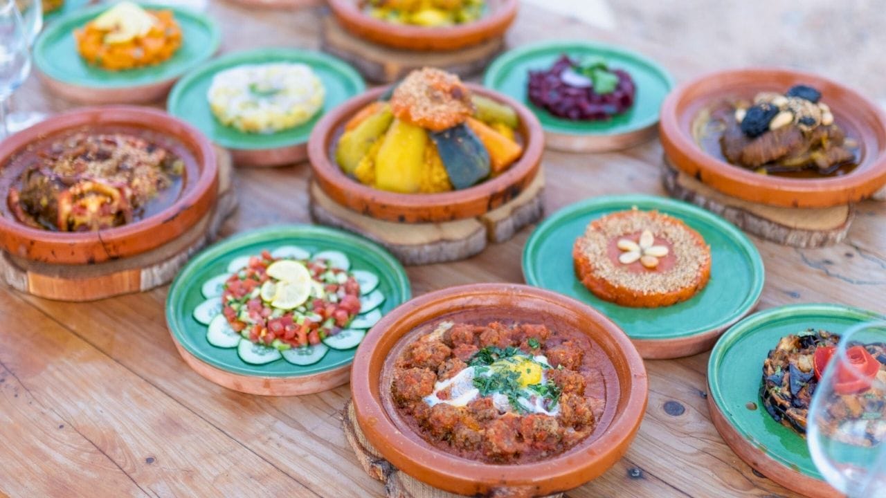 Traditional Moroccan tagine served in a Berber tent